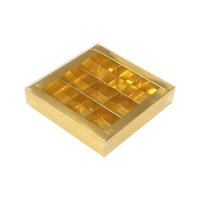 -Коробка для 9 Конфет c ПВХ Крышкой РК - Золото 15,5х15,5х3см