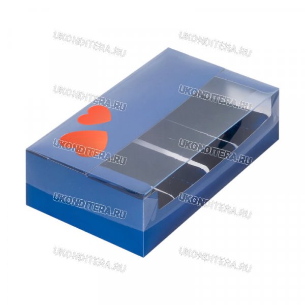 Коробка для 5 Эклеров и Эскимо с Окошком - Синяя, 25х15х5см. (RK-BX-ECLw-5-Blu)