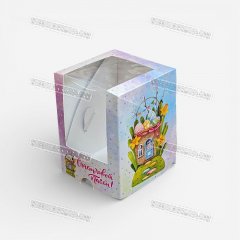 Коробка для 1 Капкейка c Окном ЦП - Пасхальный домик