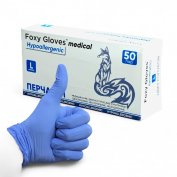 Перчатки Нитриловые FoxyGloves - Голубые L 100шт