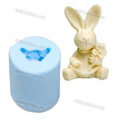 Молд Силиконовый - Заяц с цветком 3D 35х30х55мм