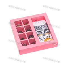 Коробка для 8 Конфет и Шоколадки с Окном - Розовая 17,7х17,8х3,8см