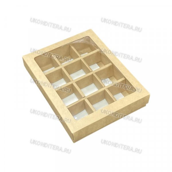 Коробка для 12 Конфет с Окном ЦП - Крафт 12х16,5х3,5см