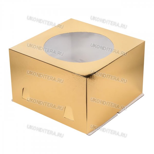 Коробка для Торта с Окошком - Золото, 26х26х18см. (RK-BXw-262618-Gld)