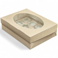 Коробка для 12 Капкейков с Окном - Крафт 33х25х10см
